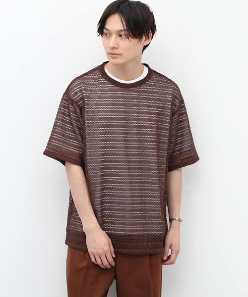 417 EDIFICE（フォーワンセブンエディフィス）の「ソフトレースボーダーTEE（シャツ/ブラウス・メンズ・ホワイト/ベージュ/ブラック・LARGE/MEDIUM）」の3枚目の写真