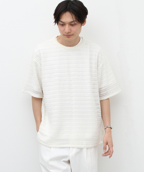417 EDIFICE（フォーワンセブンエディフィス）の「ソフトレースボーダーTEE（シャツ/ブラウス・メンズ・ホワイト/ベージュ/ブラック・LARGE/MEDIUM）」の2枚目の写真