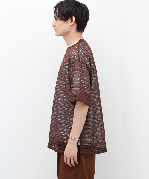 417 EDIFICE（フォーワンセブンエディフィス）の「ソフトレースボーダーTEE（シャツ/ブラウス・メンズ・ホワイト/ベージュ/ブラック・LARGE/MEDIUM）」の4枚目の写真