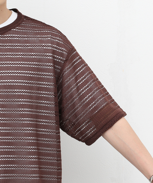417 EDIFICE（フォーワンセブンエディフィス）の「ソフトレースボーダーTEE（シャツ/ブラウス・メンズ・ホワイト/ベージュ/ブラック・LARGE/MEDIUM）」の8枚目の写真