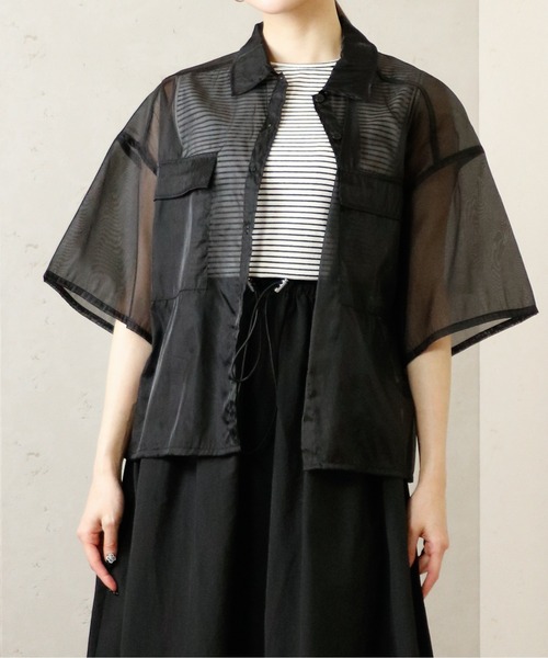 Per sist ence（パーシエンス）の「Per sist ence/パーシエンス　 オーガンジーシアー半袖シャツ（シャツ/ブラウス・レディース・ブラウン/ブラック/グレー/ホワイト・FREE）」の3枚目の写真
