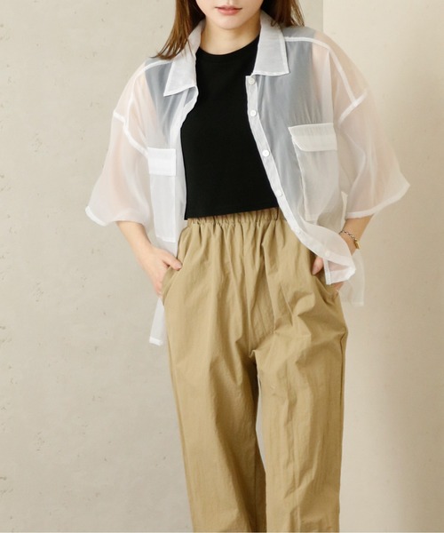 Per sist ence（パーシエンス）の「Per sist ence/パーシエンス　 オーガンジーシアー半袖シャツ（シャツ/ブラウス・レディース・ブラウン/ブラック/グレー/ホワイト・FREE）」の6枚目の写真