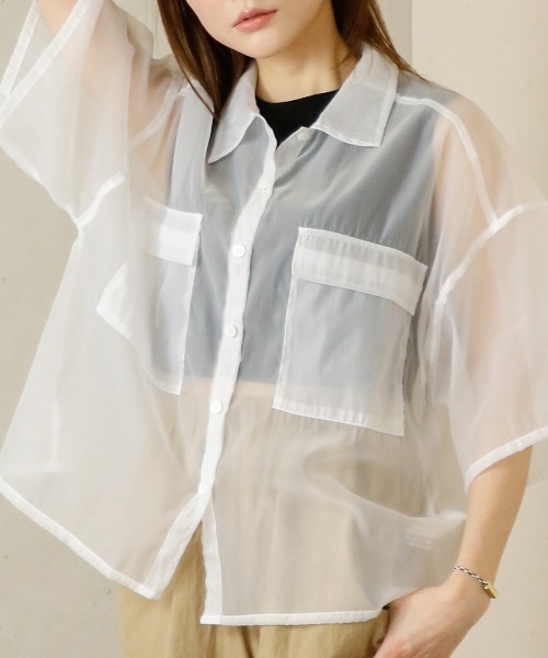 Per sist ence（パーシエンス）の「Per sist ence/パーシエンス　 オーガンジーシアー半袖シャツ（シャツ/ブラウス・レディース・ブラウン/ブラック/グレー/ホワイト・FREE）」の16枚目の写真