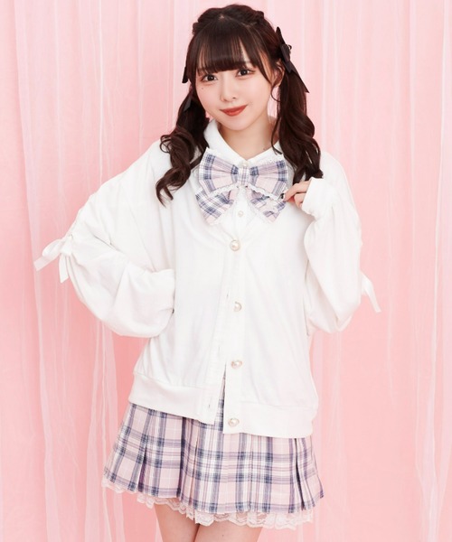 Secret Honey（シークレットハニー）の「レースアップカットカーディガン（カーディガン/ボレロ・レディース・オフホワイト/ブラック・FREE）」の2枚目の写真