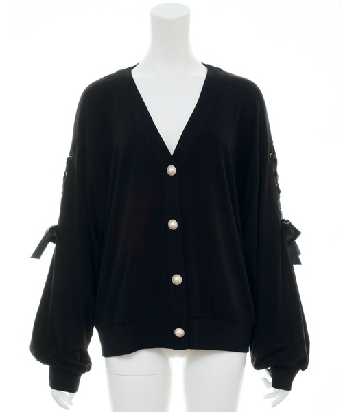 Secret Honey（シークレットハニー）の「レースアップカットカーディガン（カーディガン/ボレロ・レディース・オフホワイト/ブラック・FREE）」の3枚目の写真