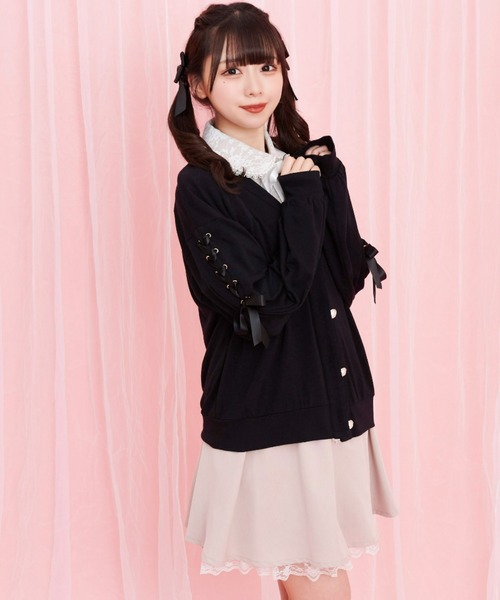 Secret Honey（シークレットハニー）の「レースアップカットカーディガン（カーディガン/ボレロ・レディース・オフホワイト/ブラック・FREE）」の6枚目の写真