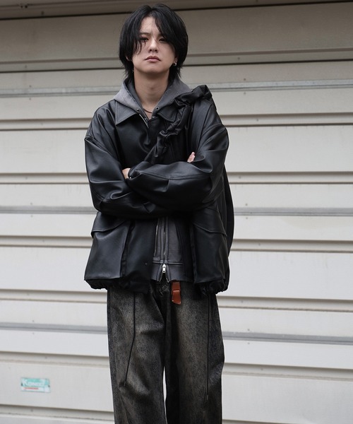 WYM LIDNM レザージャケット WYM LIDNM（ウィム バイ リドム）の「FAKE LEATHER WIDE BLOUSON