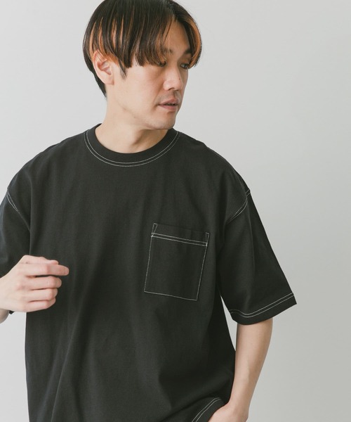 URBAN RESEARCH DOORS（アーバンリサーチドアーズ）の「USAコットン配色ステッチポケットTシャツ（Tシャツ/カットソー・メンズ・モカ/ホワイト/ブラック/ブルー・X-LARGE/MEDIUM/LARGE）」の3枚目の写真