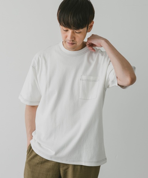 URBAN RESEARCH DOORS（アーバンリサーチドアーズ）の「USAコットン配色ステッチポケットTシャツ（Tシャツ/カットソー・メンズ・モカ/ホワイト/ブラック/ブルー・X-LARGE/MEDIUM/LARGE）」の5枚目の写真