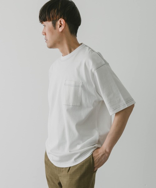 URBAN RESEARCH DOORS（アーバンリサーチドアーズ）の「USAコットン配色ステッチポケットTシャツ（Tシャツ/カットソー・メンズ・モカ/ホワイト/ブラック/ブルー・X-LARGE/MEDIUM/LARGE）」の11枚目の写真