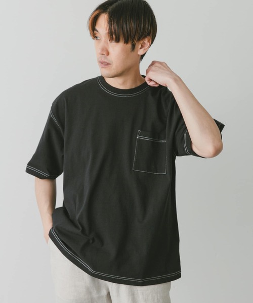 URBAN RESEARCH DOORS（アーバンリサーチドアーズ）の「USAコットン配色ステッチポケットTシャツ（Tシャツ/カットソー・メンズ・モカ/ホワイト/ブラック/ブルー・X-LARGE/MEDIUM/LARGE）」の7枚目の写真