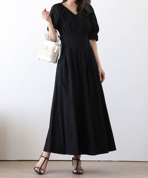 AMELY(エミリー)の「リネン混フレアワンピース(ワンピース・レディース・イエロー/ライトブラウン/ブルーグリーン/ブラック・M/L)」の6枚目の写真