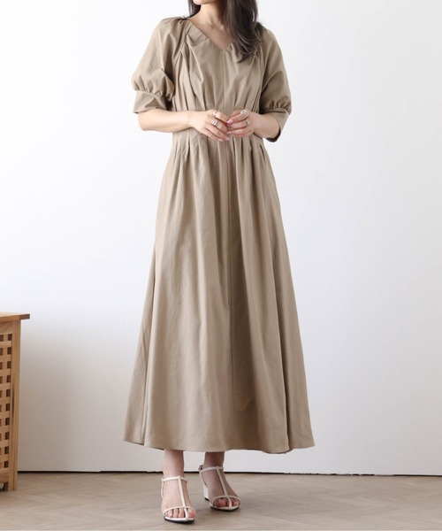 AMELY(エミリー)の「リネン混フレアワンピース(ワンピース・レディース・イエロー/ライトブラウン/ブルーグリーン/ブラック・M/L)」の11枚目の写真