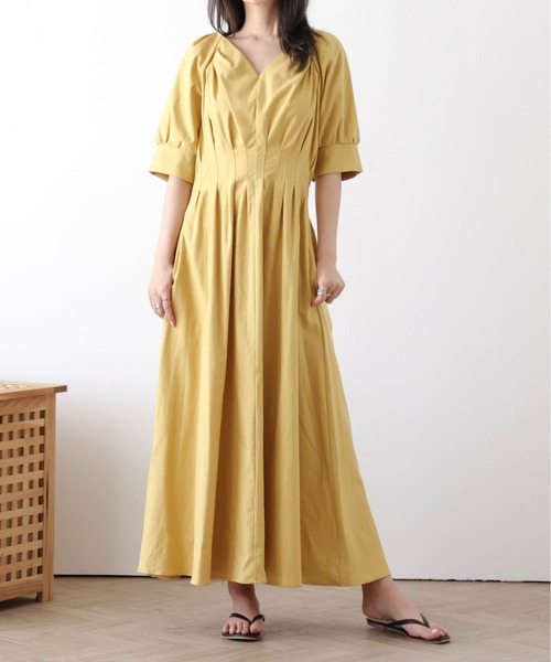 AMELY(エミリー)の「リネン混フレアワンピース(ワンピース・レディース・イエロー/ライトブラウン/ブルーグリーン/ブラック・M/L)」の16枚目の写真