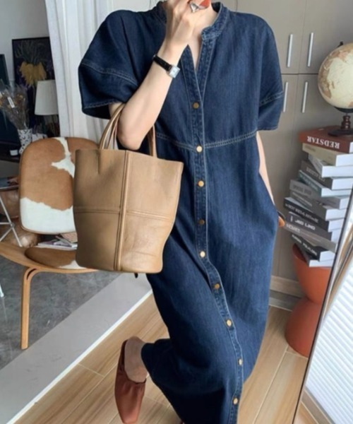 sakishimatokyo（サキシマトーキョー）の「【選べる着丈】スタンドカラーシャツワンピ（シャツワンピース・レディース・インディゴブルー/ライトブルー/ライトグリーン/ブラック系その他・FREE/LARGE）」の19枚目の写真