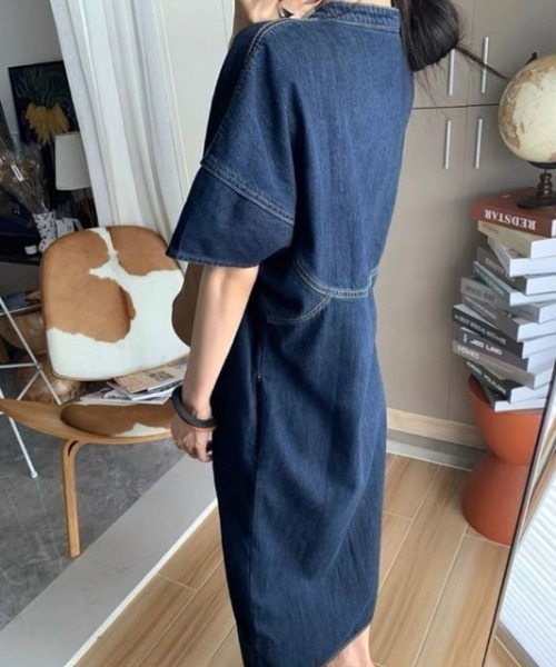 sakishimatokyo（サキシマトーキョー）の「【選べる着丈】スタンドカラーシャツワンピ（シャツワンピース・レディース・インディゴブルー/ライトブルー/ライトグリーン/ブラック系その他・FREE/LARGE）」の20枚目の写真