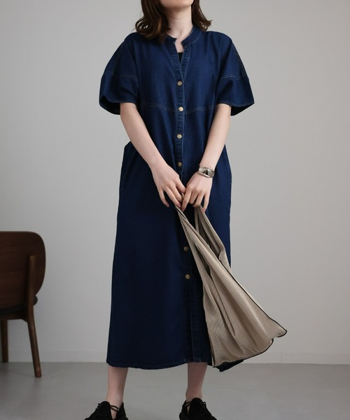 sakishimatokyo（サキシマトーキョー）の「【選べる着丈】スタンドカラーシャツワンピ（シャツワンピース・レディース・インディゴブルー/ライトブルー/ライトグリーン/ブラック系その他・FREE/LARGE）」の21枚目の写真