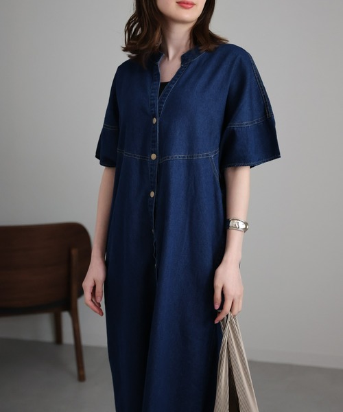 sakishimatokyo（サキシマトーキョー）の「【選べる着丈】スタンドカラーシャツワンピ（シャツワンピース・レディース・インディゴブルー/ライトブルー/ライトグリーン/ブラック系その他・FREE/LARGE）」の22枚目の写真