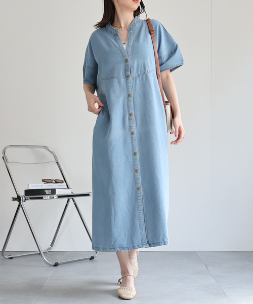 sakishimatokyo（サキシマトーキョー）の「【選べる着丈】スタンドカラーシャツワンピ（シャツワンピース・レディース・インディゴブルー/ライトブルー/ライトグリーン/ブラック系その他・FREE/LARGE）」の6枚目の写真