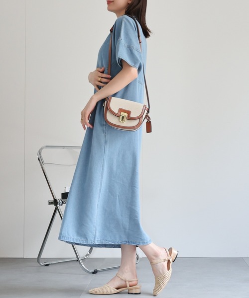 セール】【選べる着丈】スタンドカラーシャツワンピ（シャツワンピース