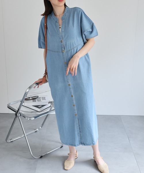 sakishimatokyo（サキシマトーキョー）の「【選べる着丈】スタンドカラーシャツワンピ（シャツワンピース・レディース・インディゴブルー/ライトブルー/ライトグリーン/ブラック系その他・FREE/LARGE）」の11枚目の写真
