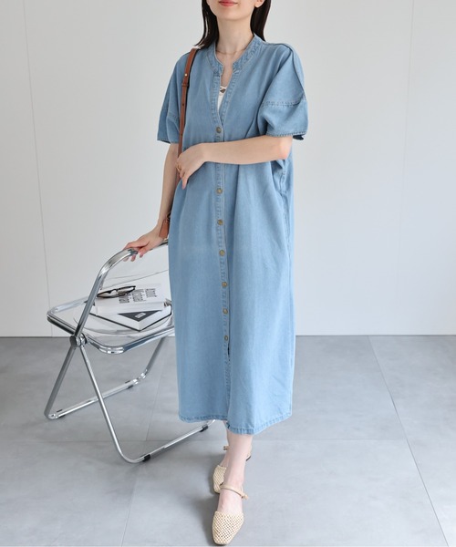 sakishimatokyo（サキシマトーキョー）の「【選べる着丈】スタンドカラーシャツワンピ（シャツワンピース・レディース・インディゴブルー/ライトブルー/ライトグリーン/ブラック系その他・FREE/LARGE）」の12枚目の写真