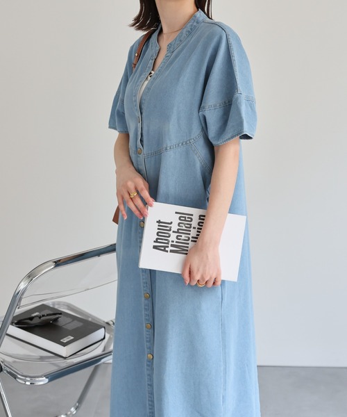 sakishimatokyo（サキシマトーキョー）の「【選べる着丈】スタンドカラーシャツワンピ（シャツワンピース・レディース・インディゴブルー/ライトブルー/ライトグリーン/ブラック系その他・FREE/LARGE）」の15枚目の写真