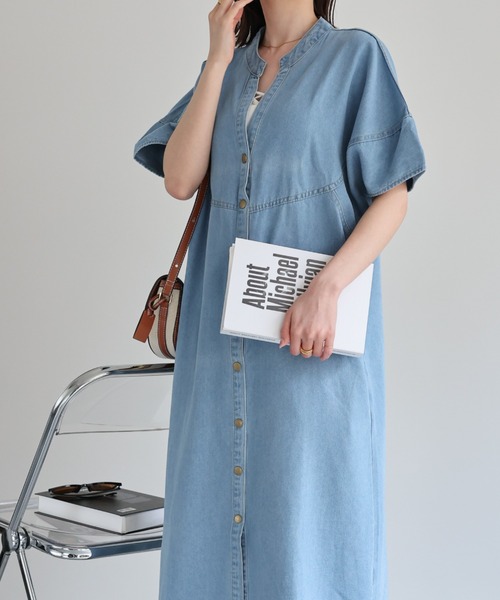 sakishimatokyo（サキシマトーキョー）の「【選べる着丈】スタンドカラーシャツワンピ（シャツワンピース・レディース・インディゴブルー/ライトブルー/ライトグリーン/ブラック系その他・FREE/LARGE）」の16枚目の写真