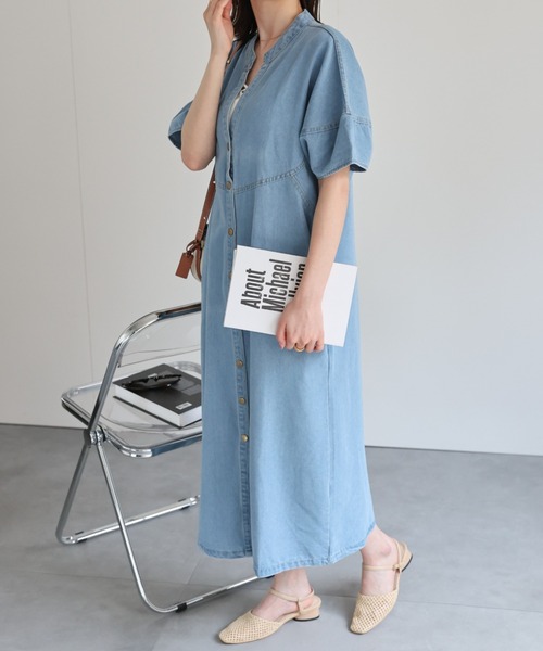 sakishimatokyo（サキシマトーキョー）の「【選べる着丈】スタンドカラーシャツワンピ（シャツワンピース・レディース・インディゴブルー/ライトブルー/ライトグリーン/ブラック系その他・FREE/LARGE）」の17枚目の写真