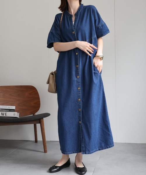 スタンドカラー　キッズシャツ　大人用ワンピース mizuiroind ワンピース mizuiro ind レースミックススタンド