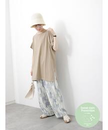 Samansa Mos2 blue | 【汗じみ防止】フレンチスリーブチュニックTシャツ(Tシャツ/カットソー)