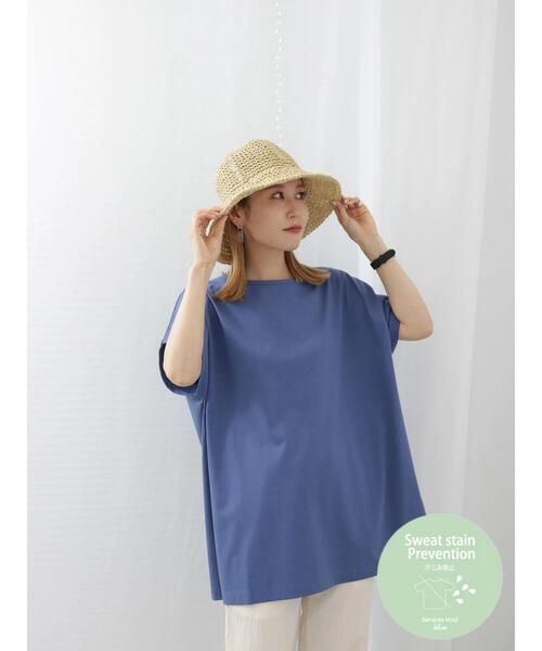 Samansa Mos2 blue(サマンサモスモスブルー)の「【汗じみ防止】フレンチスリーブチュニックTシャツ(Tシャツ/カットソー・レディース・カーキ/ブルー/チャコールグレー・F)」の15枚目の写真