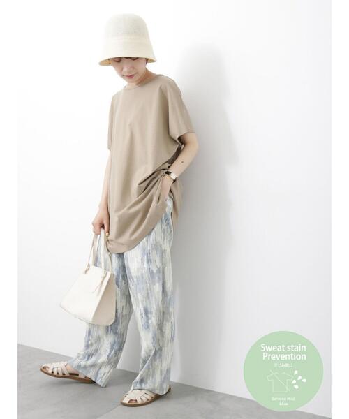 Samansa Mos2 blue(サマンサモスモスブルー)の「【汗じみ防止】フレンチスリーブチュニックTシャツ(Tシャツ/カットソー・レディース・カーキ/ブルー/チャコールグレー・F)」の22枚目の写真