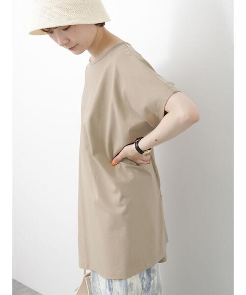 Samansa Mos2 blue(サマンサモスモスブルー)の「【汗じみ防止】フレンチスリーブチュニックTシャツ(Tシャツ/カットソー・レディース・カーキ/ブルー/チャコールグレー・F)」の12枚目の写真