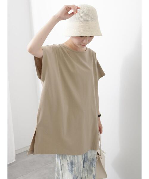 Samansa Mos2 blue(サマンサモスモスブルー)の「【汗じみ防止】フレンチスリーブチュニックTシャツ(Tシャツ/カットソー・レディース・カーキ/ブルー/チャコールグレー・F)」の18枚目の写真