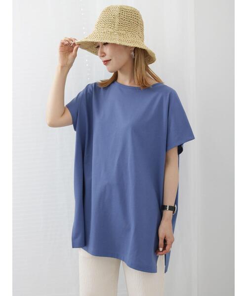 Samansa Mos2 blue(サマンサモスモスブルー)の「【汗じみ防止】フレンチスリーブチュニックTシャツ(Tシャツ/カットソー・レディース・カーキ/ブルー/チャコールグレー・F)」の8枚目の写真