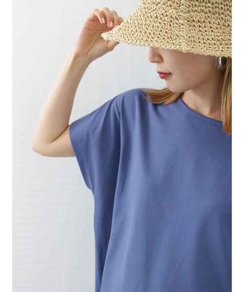 Samansa Mos2 blue(サマンサモスモスブルー)の「【汗じみ防止】フレンチスリーブチュニックTシャツ(Tシャツ/カットソー・レディース・カーキ/ブルー/チャコールグレー・F)」の16枚目の写真