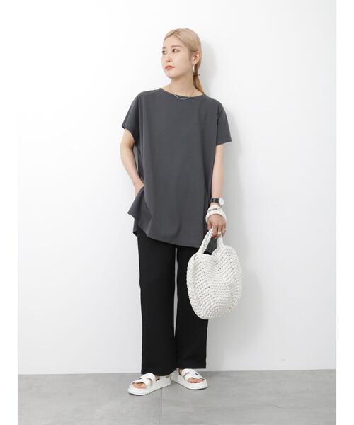 Samansa Mos2 blue(サマンサモスモスブルー)の「【汗じみ防止】フレンチスリーブチュニックTシャツ(Tシャツ/カットソー・レディース・カーキ/ブルー/チャコールグレー・F)」の13枚目の写真