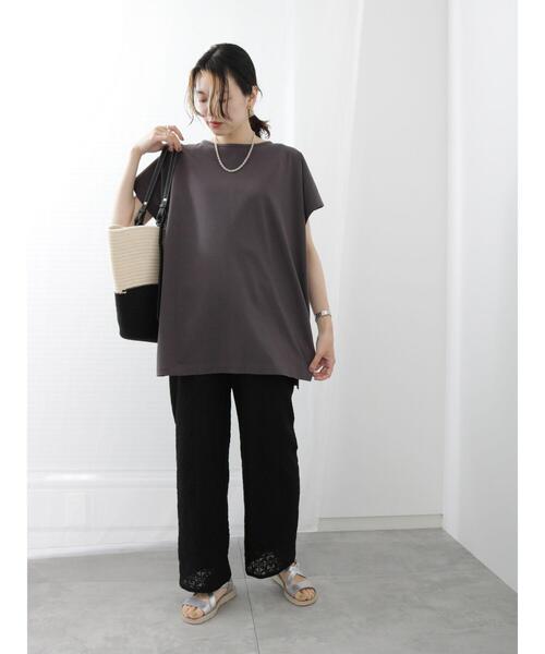 Samansa Mos2 blue(サマンサモスモスブルー)の「【汗じみ防止】フレンチスリーブチュニックTシャツ(Tシャツ/カットソー・レディース・カーキ/ブルー/チャコールグレー・F)」の11枚目の写真