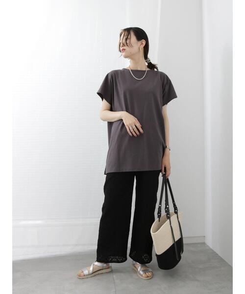 Samansa Mos2 blue(サマンサモスモスブルー)の「【汗じみ防止】フレンチスリーブチュニックTシャツ(Tシャツ/カットソー・レディース・カーキ/ブルー/チャコールグレー・F)」の17枚目の写真