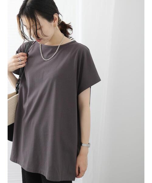 Samansa Mos2 blue(サマンサモスモスブルー)の「【汗じみ防止】フレンチスリーブチュニックTシャツ(Tシャツ/カットソー・レディース・カーキ/ブルー/チャコールグレー・F)」の14枚目の写真