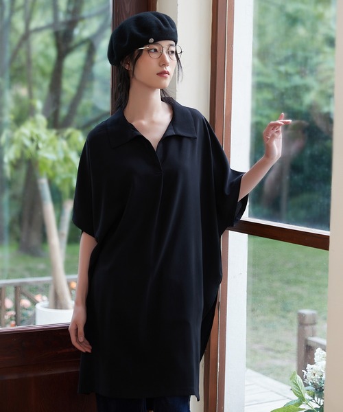 On One's Own(オンワンズオン)の「On One's Own ルーズフィットスキッパーカラーチュニックトップ(チュニック・レディース・ホワイト/ライトグレー/ブラック/オリーブ・フリー(M)/L)」の2枚目の写真