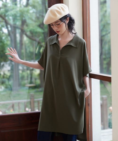 On One's Own(オンワンズオン)の「On One's Own ルーズフィットスキッパーカラーチュニックトップ(チュニック・レディース・ホワイト/ライトグレー/ブラック/オリーブ・フリー(M)/L)」の18枚目の写真