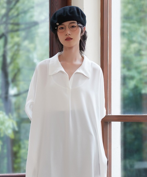 On One's Own(オンワンズオン)の「On One's Own ルーズフィットスキッパーカラーチュニックトップ(チュニック・レディース・ホワイト/ライトグレー/ブラック/オリーブ・フリー(M)/L)」の13枚目の写真