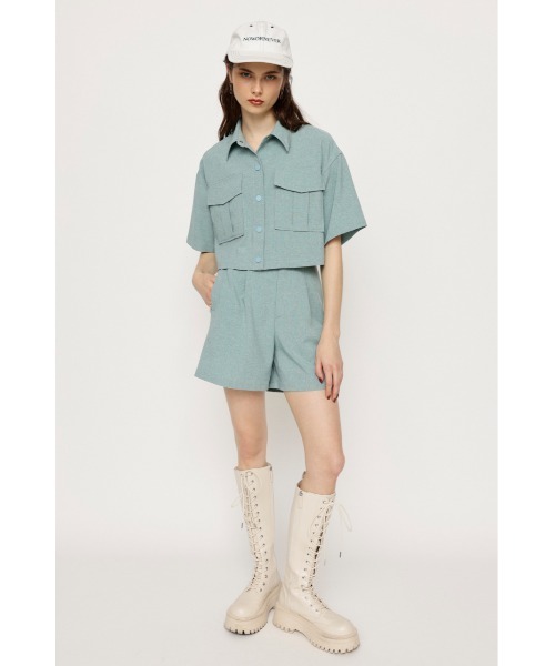 SLY(スライ)の「CUT OUT SHORT ROMPERS カットアウト ショート ロンパース セットアップ風 レイヤード 無地(つなぎ/オールインワン・レディース・ライトブルー/ブラック/アイボリー・FREE)」の18枚目の写真