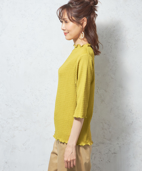 Petit Honfleur(プチオンフルール)の「シャーリングジャガードプルオーバー(Tシャツ/カットソー・レディース・イエロー/ベージュ/ブラック・M/L)」の5枚目の写真