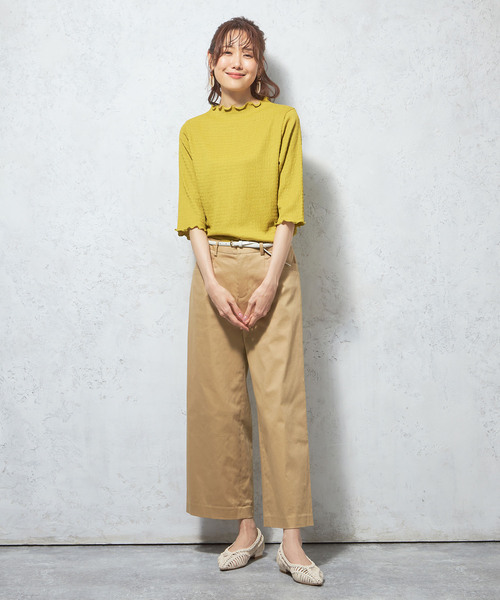 Petit Honfleur(プチオンフルール)の「シャーリングジャガードプルオーバー(Tシャツ/カットソー・レディース・イエロー/ベージュ/ブラック・M/L)」の4枚目の写真