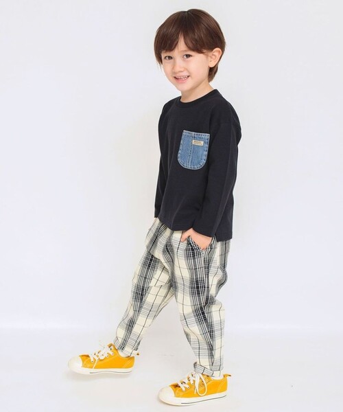 BRANSHES（ブランシェス）の「【ガーデナー】チェック柄テーパードパンツ（その他パンツ・キッズ・グレー/アイボリー/レッド・100/110/120/150/90/160/130/140）」の4枚目の写真