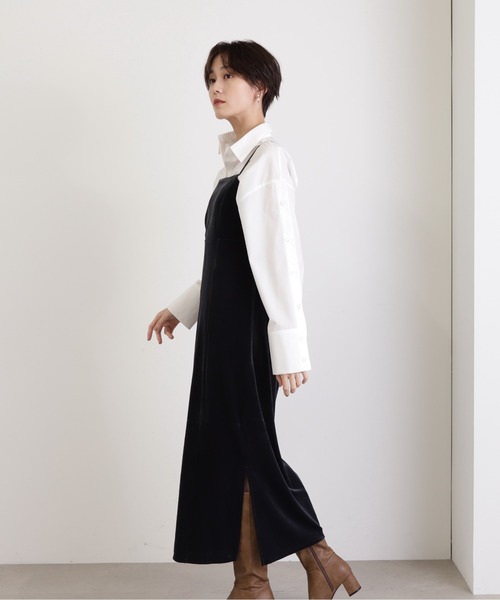 N.（N. Natural Beauty Basic）（エヌエヌナチュラルビューティーベーシック）の「◆ベロアキャミワンピース（ワンピース・レディース・グレー/モカ・MEDIUM）」の8枚目の写真