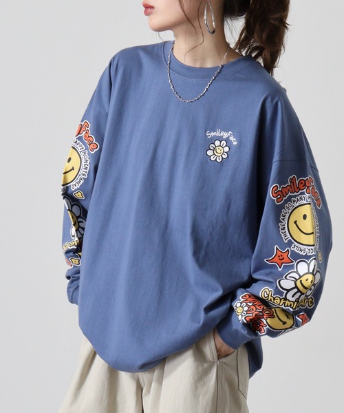 FUNALIVE（ファンアライブ）の「SMILEY FACE 別注　ワイドロングTシャツ（Tシャツ/カットソー・メンズ・ブラック系その他3/ホワイト系その他3/ブラック系その他2/ホワイト/ライトブラック/ブラック/インディゴブルー/ホワイト系その他2/パープル/グリーン/アッシュ/グレイッシュベージュ/ブラック系その他4/ブラック系その他5/ホワイト系その他5/ピンク系その他/ホワイト系その他4/グリーン系その他/ブルー系その他/スミクロ・M/L/LL/3L/4L）」の18枚目の写真